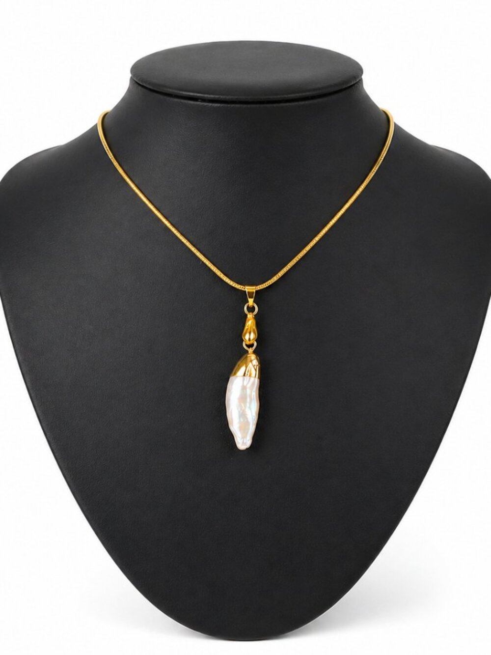Handmade Gemstone Jewelry Gold Tone Baroque Freshwater Pearl Pendant Necklace |
